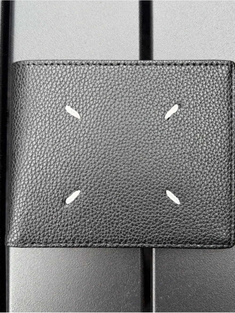 Maison Martin Margiela Black Leather Card Sleeve with White Stitch Accents
